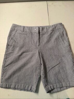 Talbots Navy & White Seersucker Bermuda Shorts